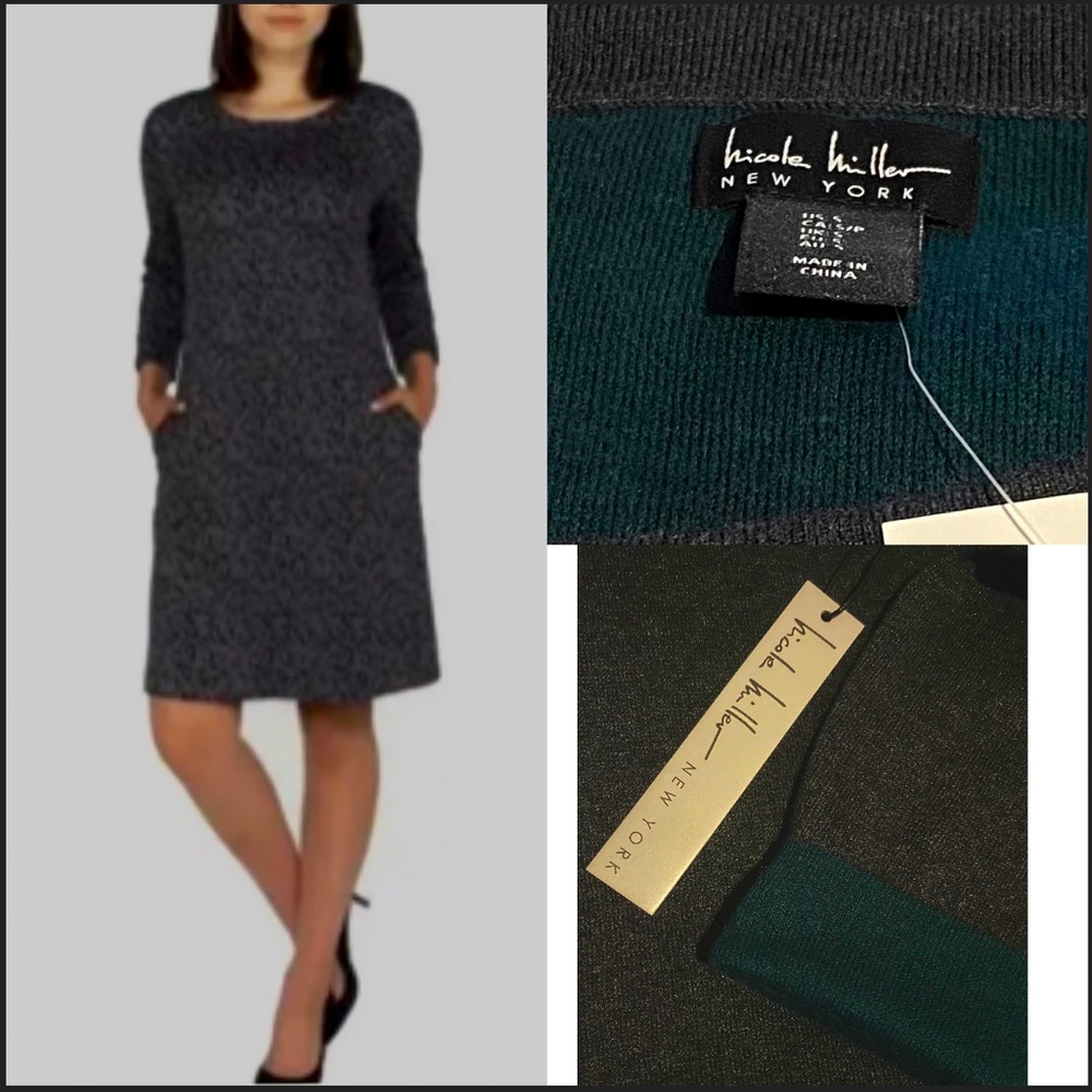 New Nicole Miller New York sweater grey dress sweater dress green sweater dress